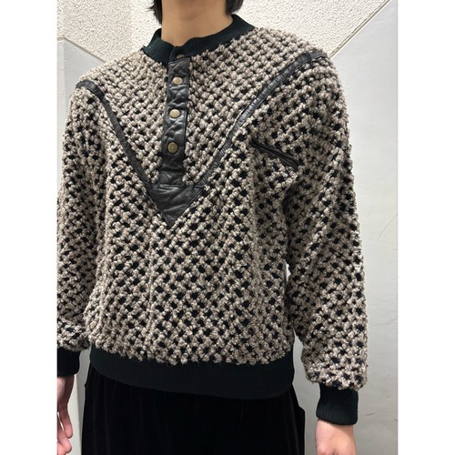80's trutus biancara レザー切り替えニット