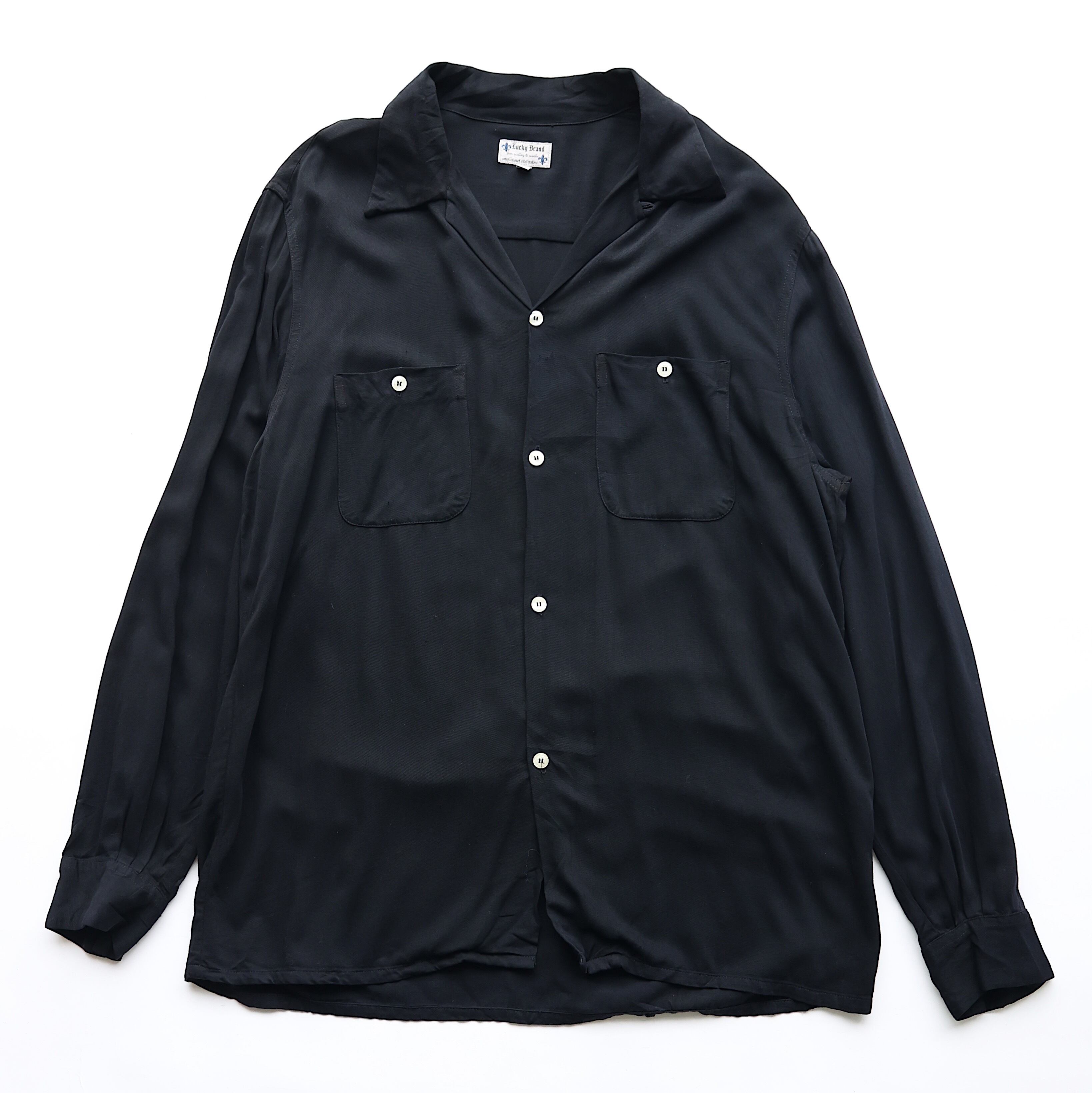 90-00S LUCKY BRAND OPEN COLLAR RAYON L/S SHIRT