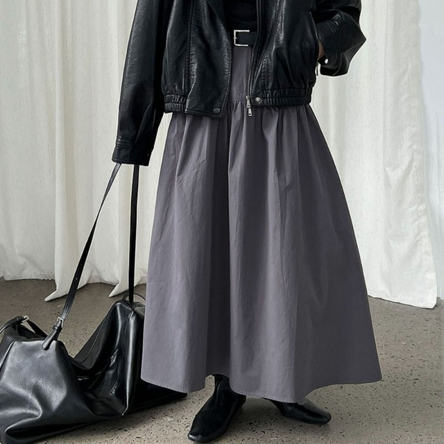 switching gathered long skirt J00024