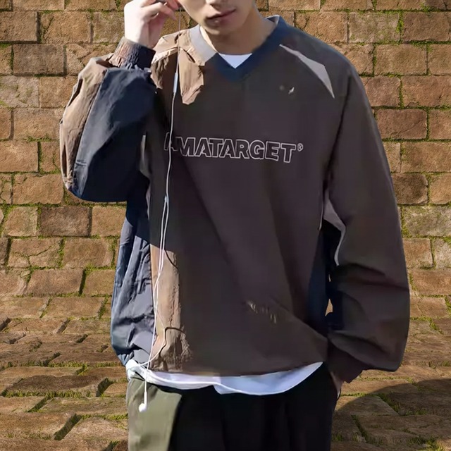 Vネック ドローストリング オーバーサイズ トレーナー 2 カラー H00066