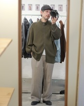 予約販売 | i’m here : - “SWITCH” DRIVER’S KNIT ：Khaki｜前後スイッチ／ドライバーズニット／異素材の温度