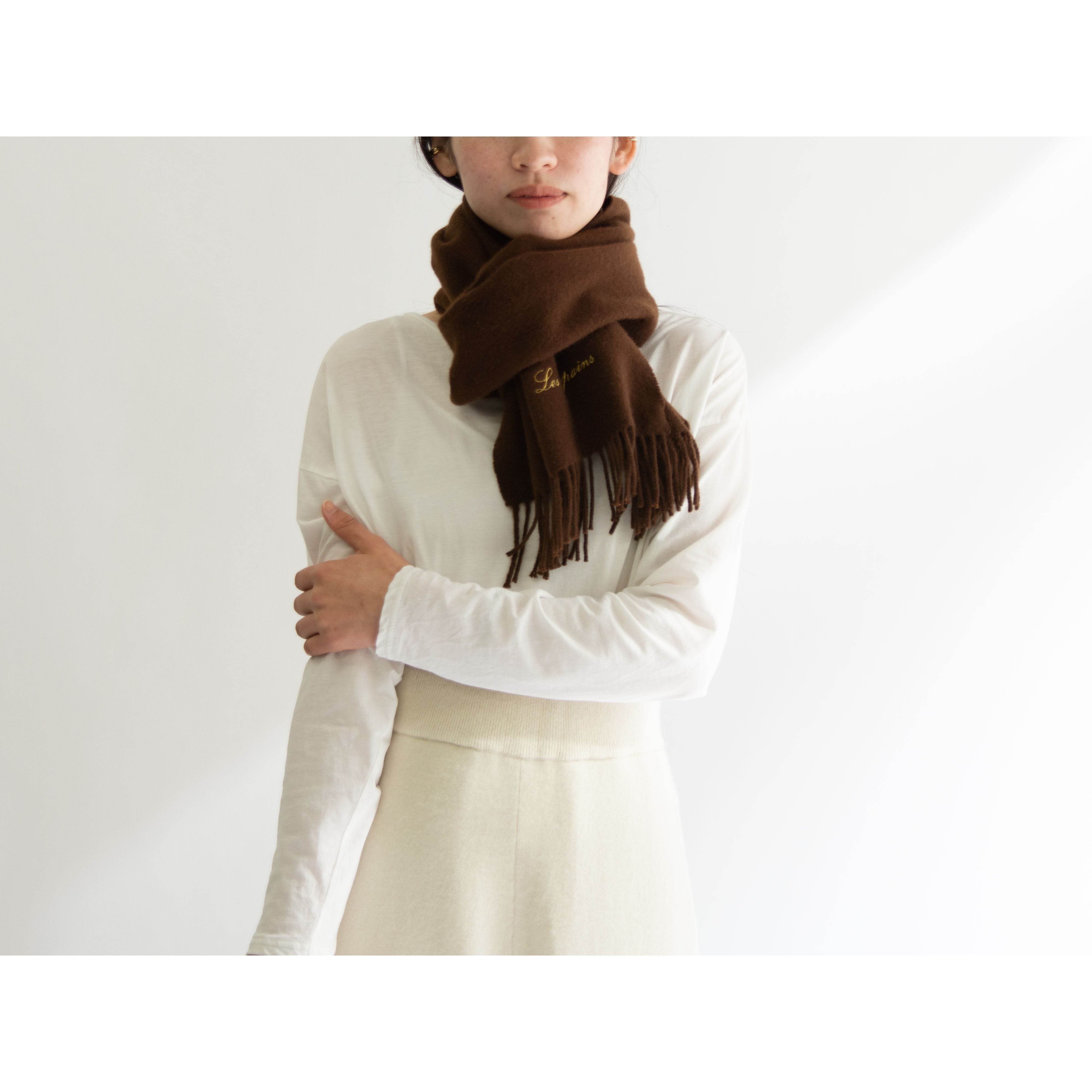 【Les Copains】Made in Italy 100% Lambswool Fringe Scarf（レコパン イタリア製ラムズウールフリンジマフラー）