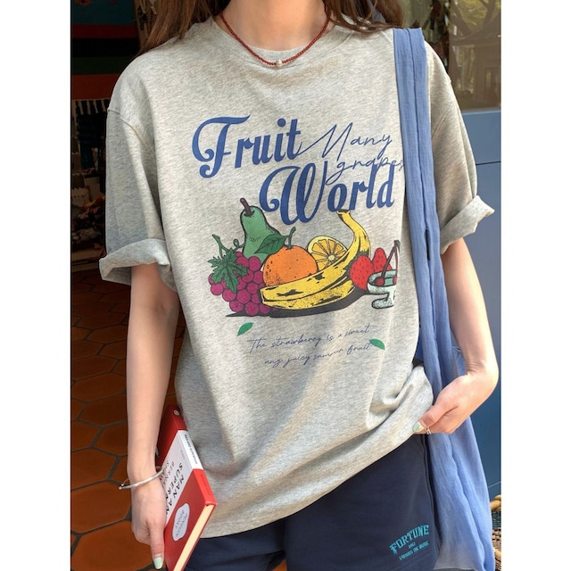 フルーツグラフィックレトロレタリングTシャツ 2col R02405
