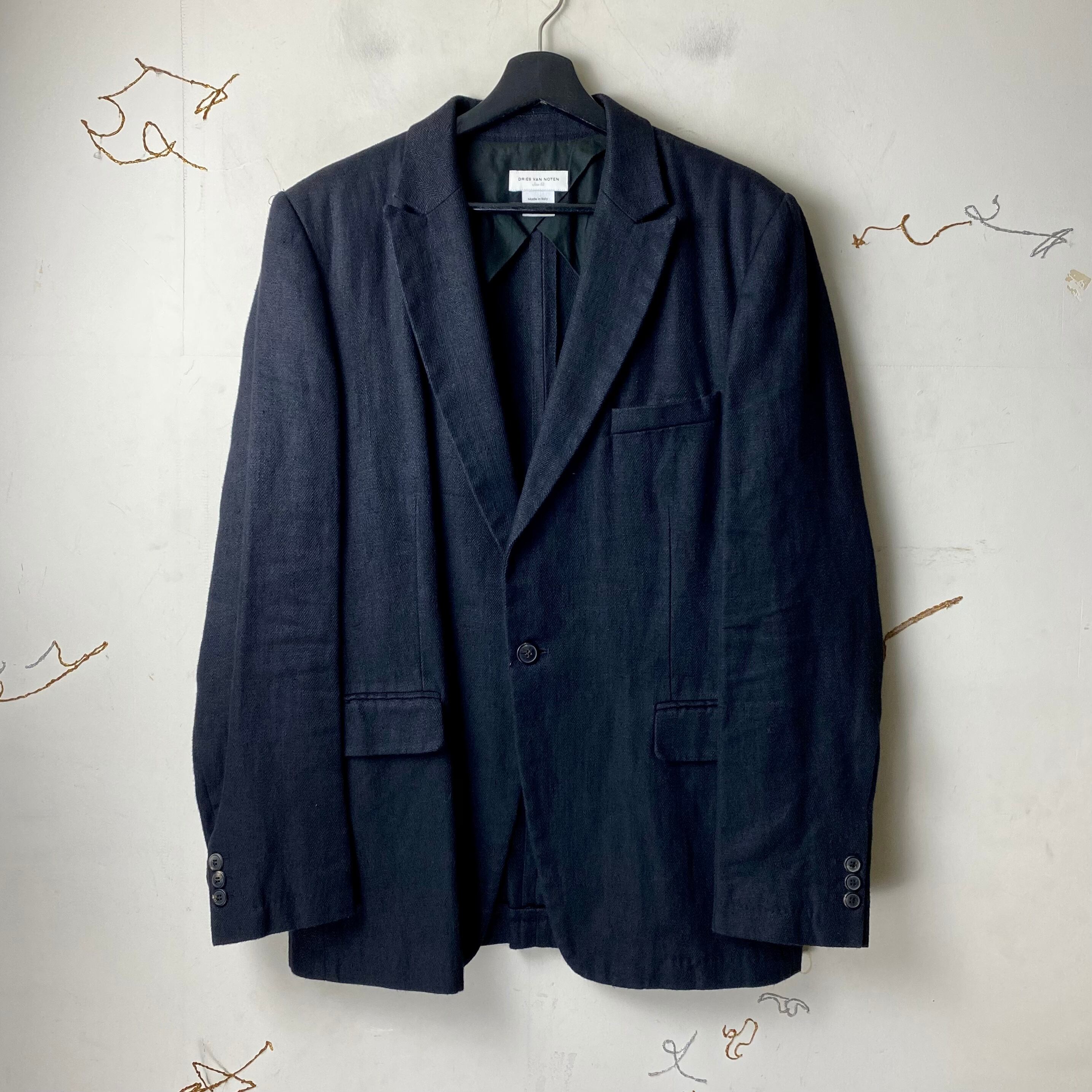 vintage DRIES VAN NOTEN black linen tailored jacket | NOIR ONLINE