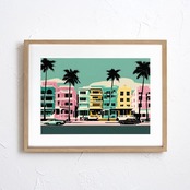 Santa Monica｜西海岸の海辺を描くアメリカンヴィンテージアートポスター｜カリフォルニアの開放感を添える額縁付きインテリアA4ポスター