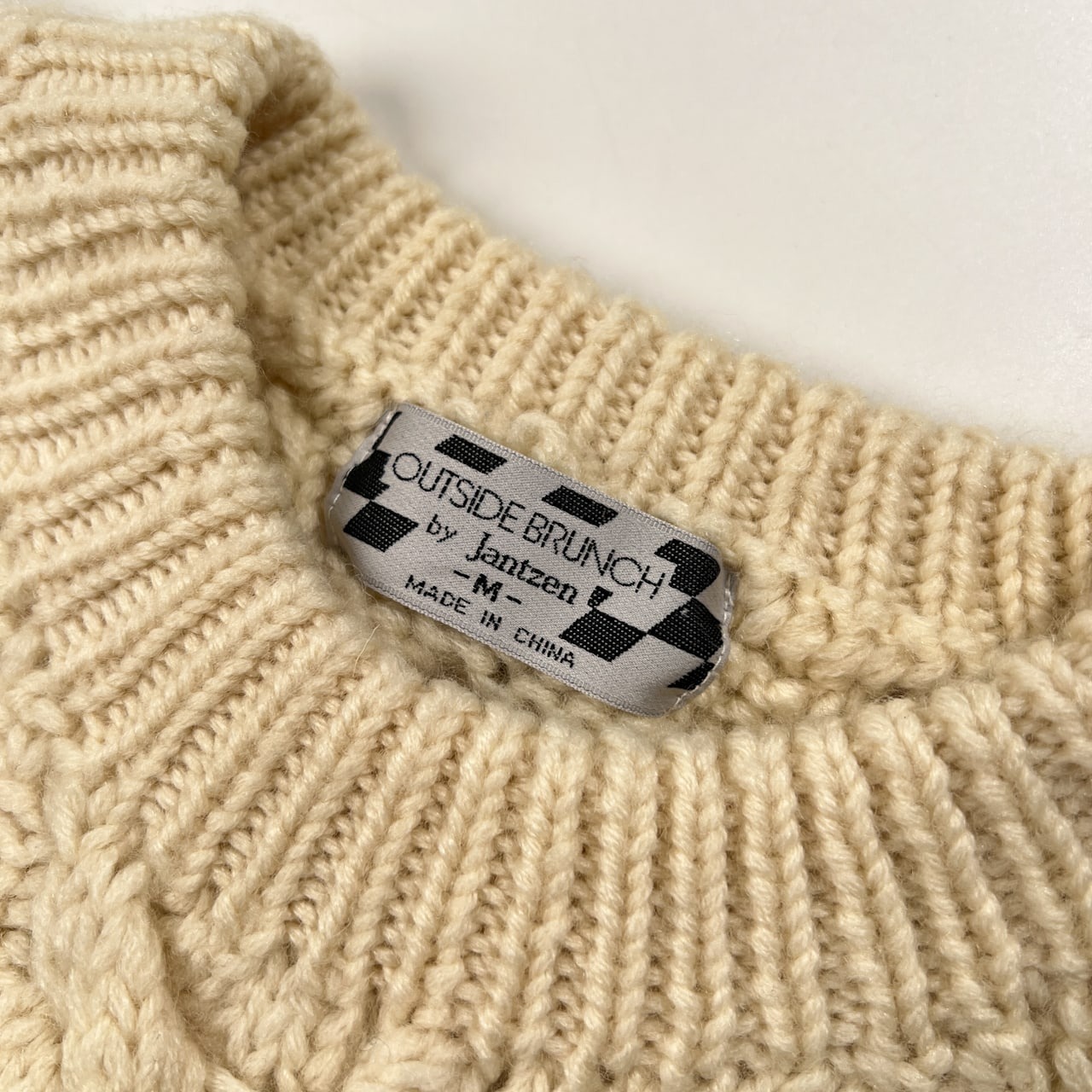 90s Jantzen OUTSIDE BRUNCH フィッシャーマン風 ウールニットセーター サイズ M /アイボリー/ビンテージ