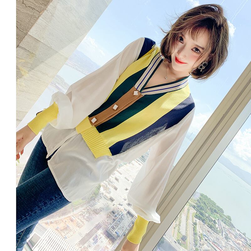 ニットシャツ ルーズトップス オータム 秋物 ステッチ MIUCO49110605919