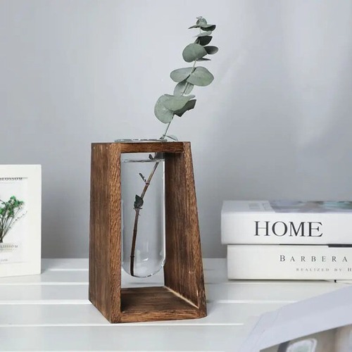木製 花瓶 ガラス シンプル 高さ18cm フラワースタンド 生花 ドライフラワー おしゃれ 北欧