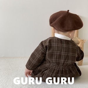 【guruguru】コーデュロイチェックロンパ アイボリー 70~90cm 241203