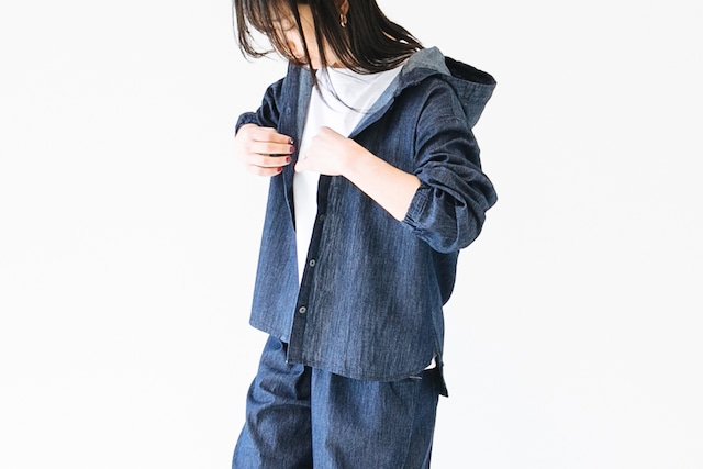 LINEN COTTON DENIM - HOODIE SHIRT：麻綿デニム - フーディーシャツ