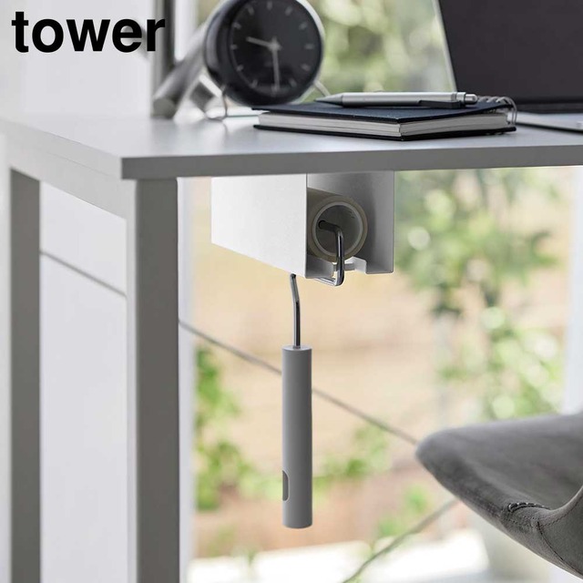 テーブル下カーペットクリーナーホルダー タワー 山崎実業 tower ホワイト ブラック 3710 3711 粘着クリーナー ケース 収納