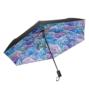 紫陽花柄 晴雨兼用 折りたたみ傘・日傘（内側プリント・外側ブラック）