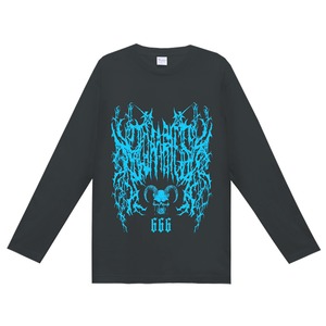 ★【lunalyオリジナル】666GOATSKULL DEATHMETALロゴテイストブラックブルーロゴTシャツ（ori_0073）