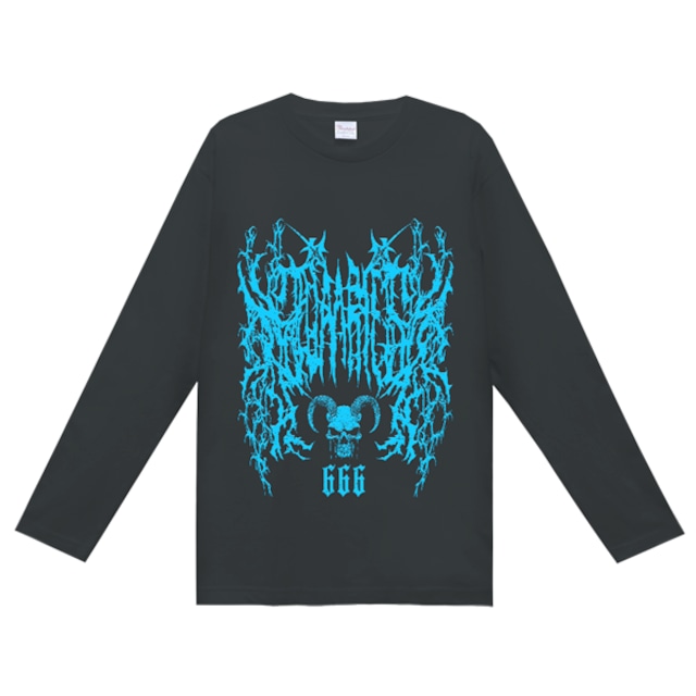 ★【lunalyオリジナル】666GOATSKULL DEATHMETALロゴテイストブラックブルーロゴTシャツ（ori_0073）