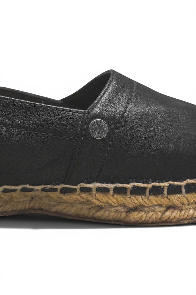 90's "HERMÈS" Espadrilles en Cuir (Black)