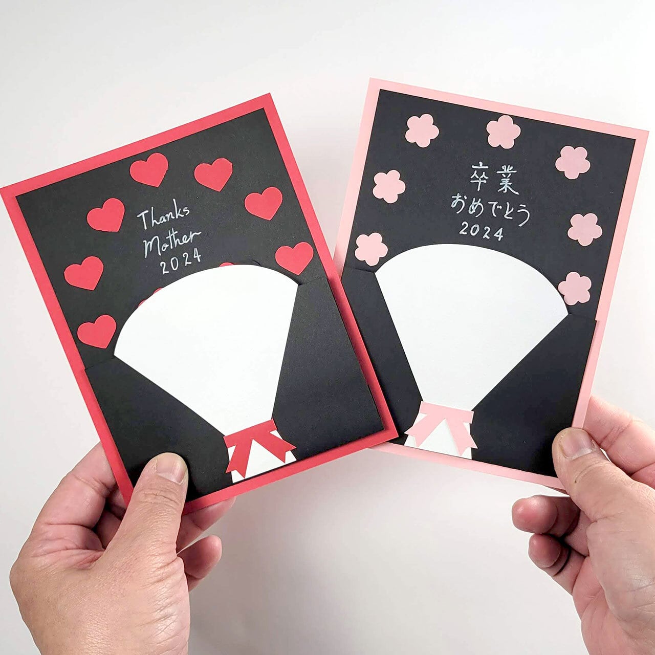 花束からパンダが飛び出す仕掛けのメッセージカードが作れる型紙