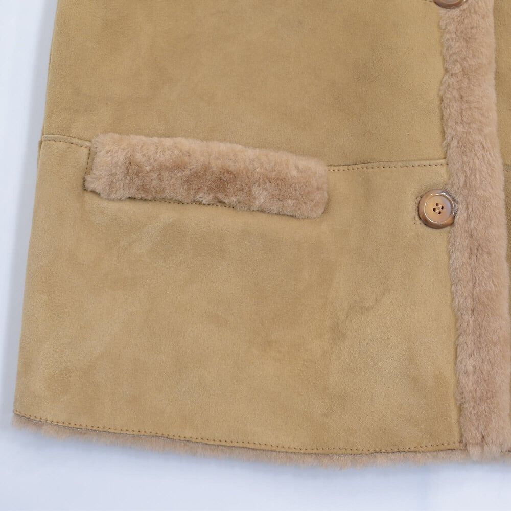 専用　ブルガリア製 羊革 ムートン ボアベスト ベージュ FIGARO paris ブルガリア製 ムートン ベスト 本革 シープスキンレザー