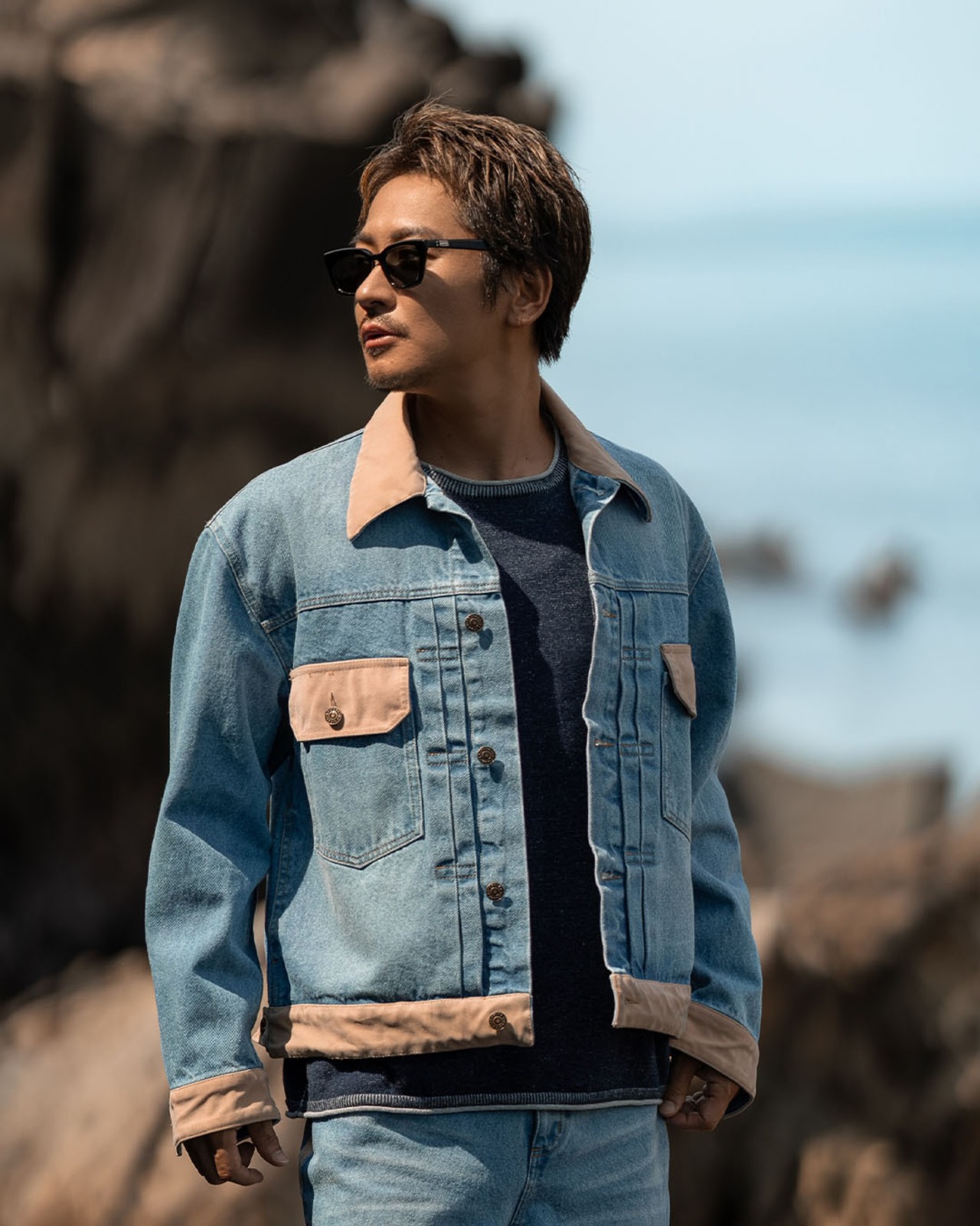 【#Re:room】SUEDE-TRIM DENIM JACKET［REJ150］