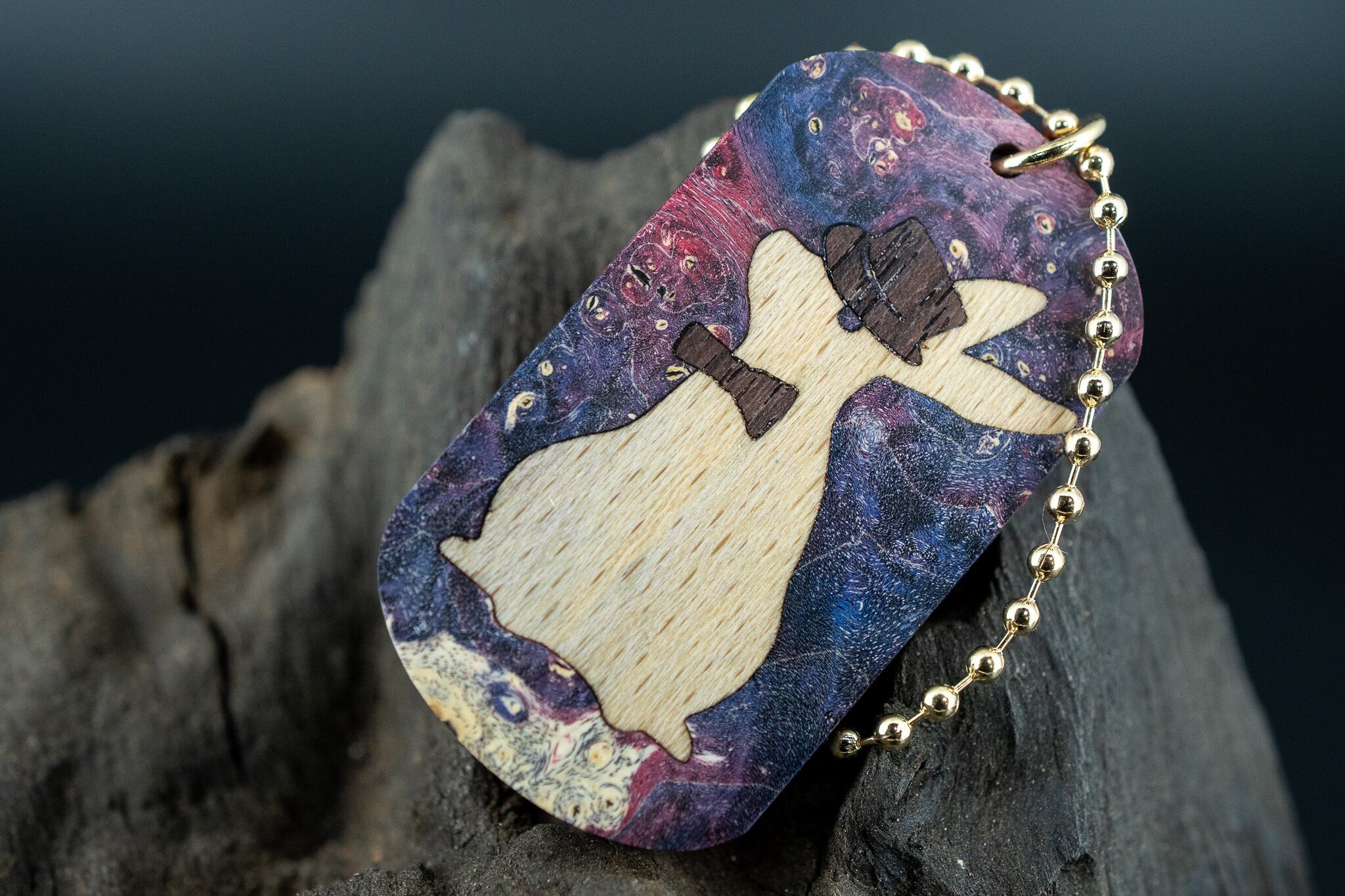 【カナダの象徴】 ハードメープル 瘤杢 スタビライズウッド ドッグタグ 象嵌 三月ウサギ