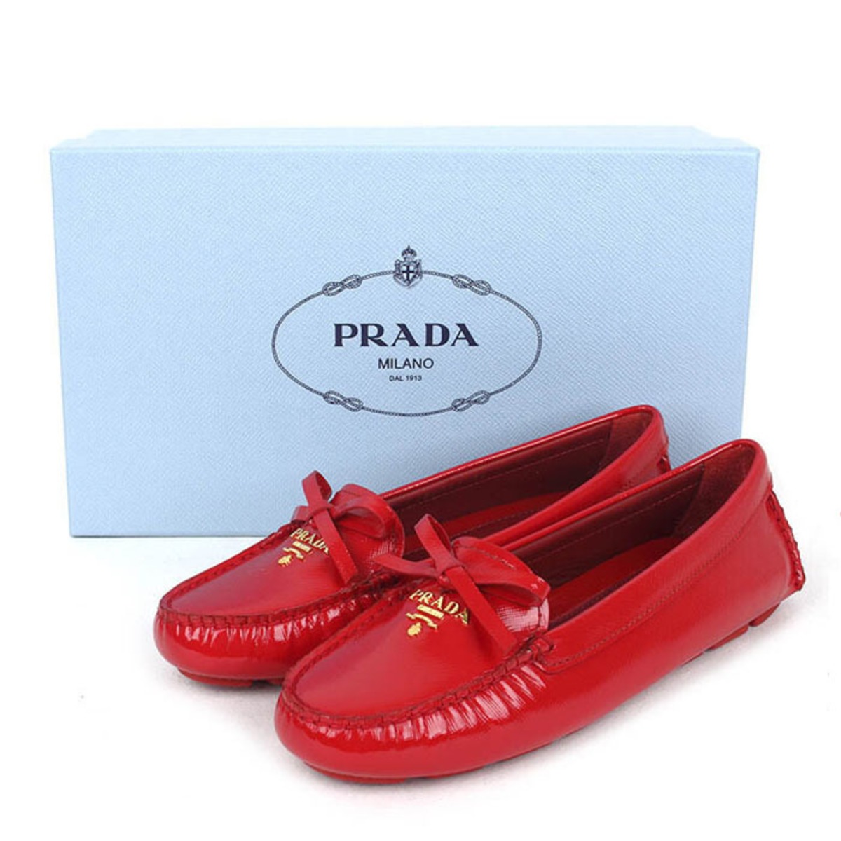 PRADA レザースニーカーホワイト/レッド ロゴレディース35.5正規美品