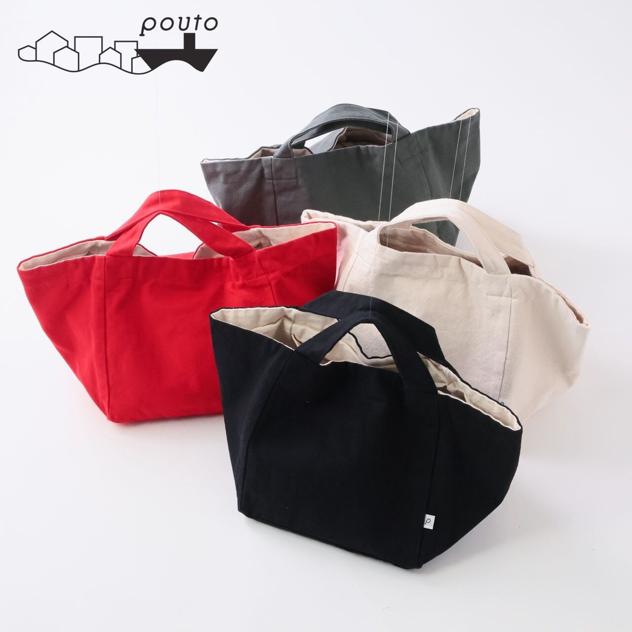 pouto トートバッグ レディース 軽量 小さめ a4 通勤 メンズ カジュアル 帆布 キャンバス 布 黒 白 ブランド 小さ目 ポケット ポケット多め 弁当入れ シンプル プレゼント プレゼント ポウト PO-003 Po005