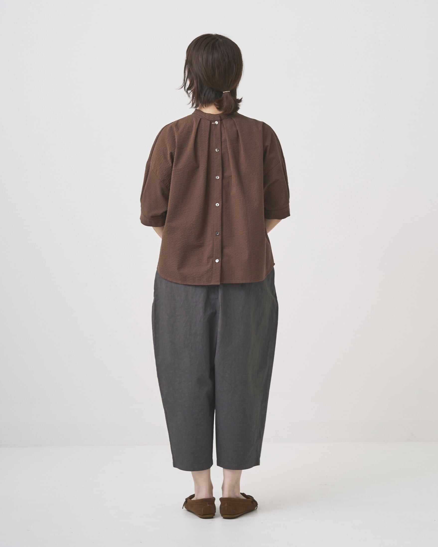 サッカーストライプ 2wayタック5分袖ブラウス | somewearclothing