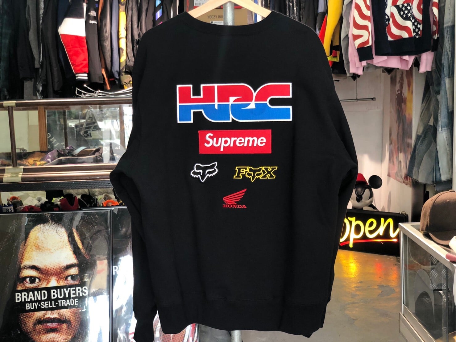Supreme 19AW HONDA FOX RACING CREWNECK BLACK XLARGE 130JJ0092  