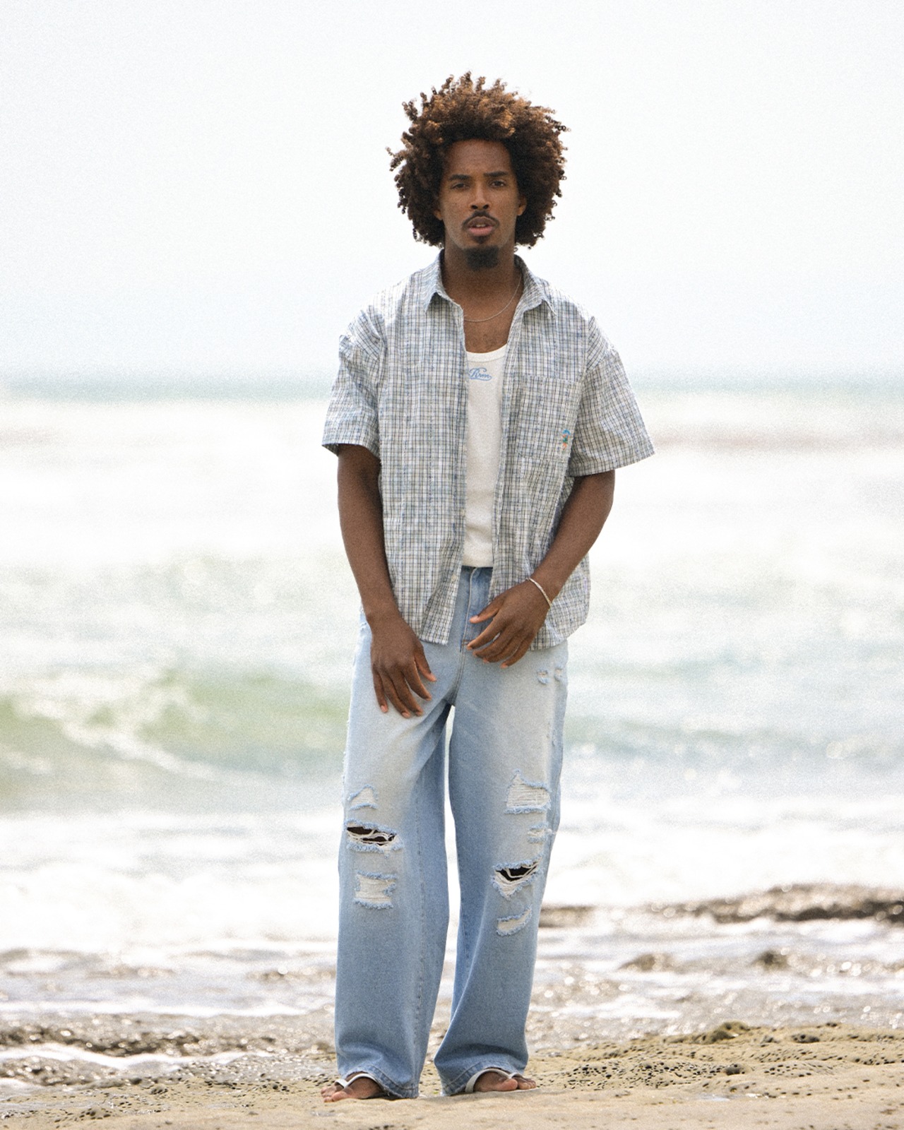 【#Re:room】TIE-DYE PATTERN CHECK SHIRT	［RES131］