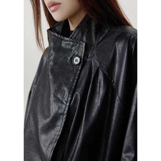 Leather oversized coat C1266
