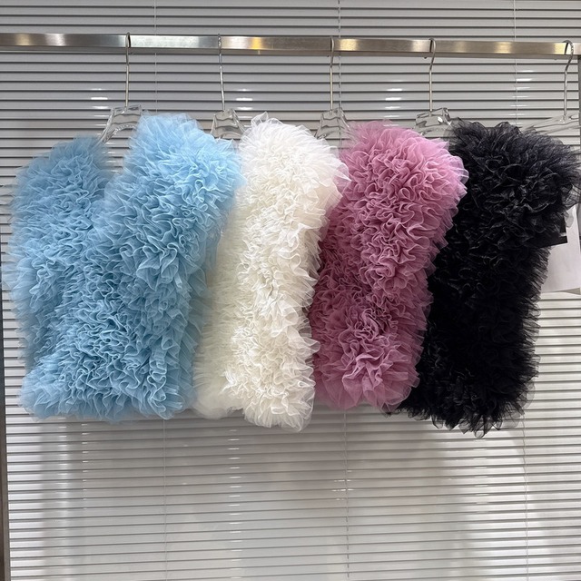 たっぷりチュールデザインVトップス　4color　N00709