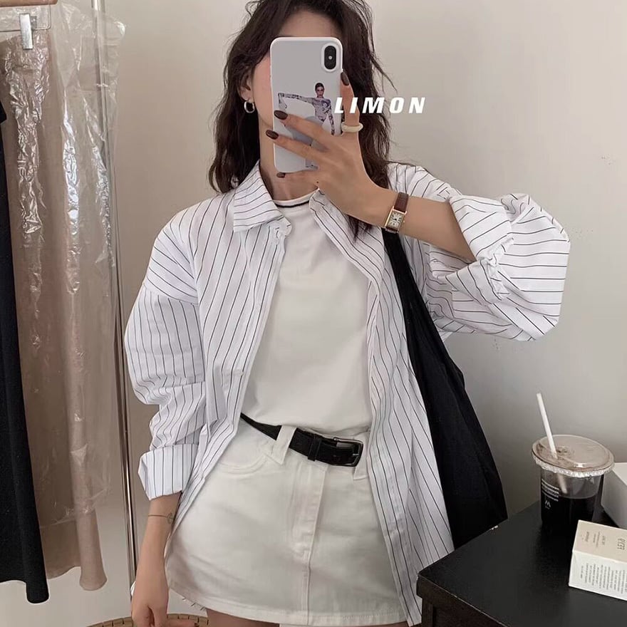 サブカル系 シャツ ゆるっと羽織れるストライプが沼落ち級|天使と悪魔