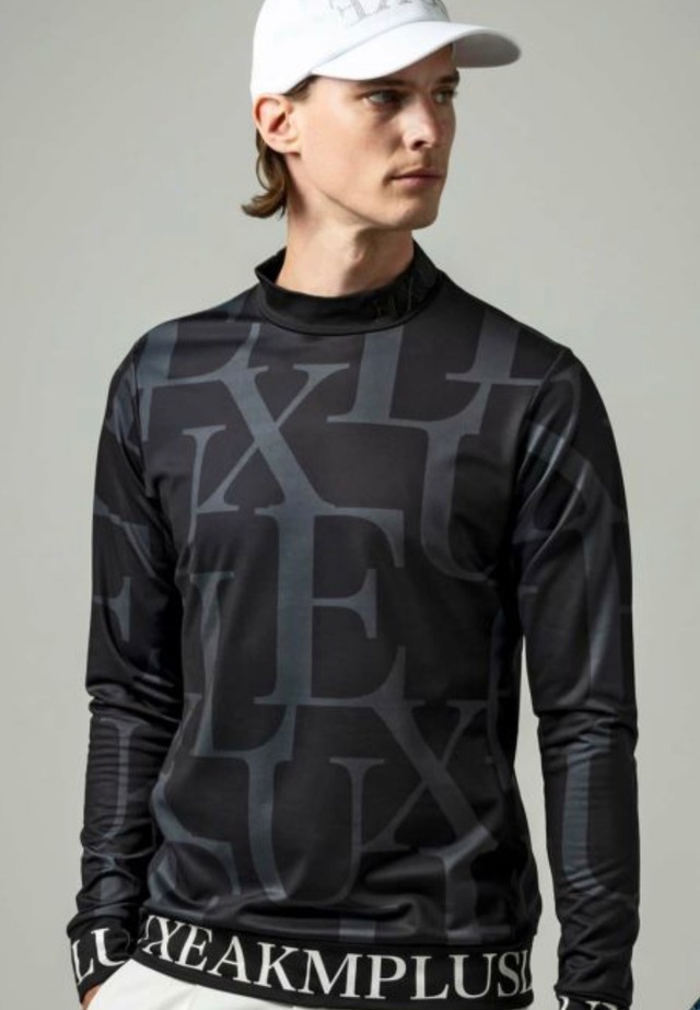 LUXEAKMPLUS(リュクスエイケイエムプラス)ゴルフ 裾ロゴ総柄モックネックTシャツ