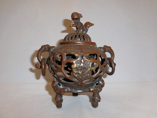 銅透かし香炉 copper incense burner