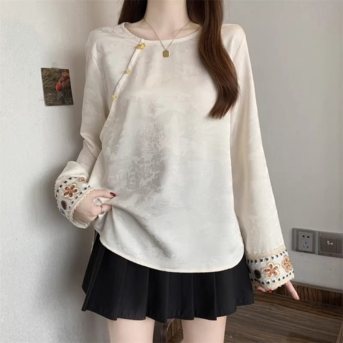 刺繍チャイナデザインジャガードトップス ・74340