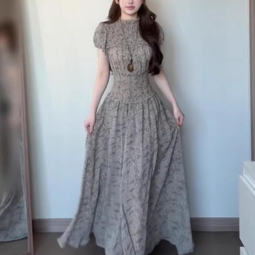 ハイネックフラワーシフォンマキシワンピ ・76671