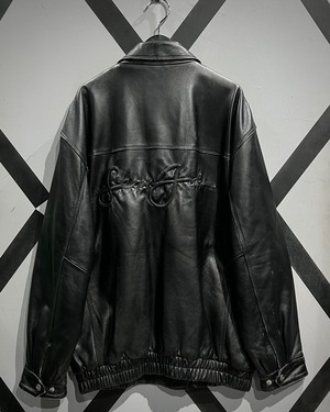 【X VINTAGE】 “Sean John”Logo Emboss Design Vintage Loose Zip Up Leather Jacket