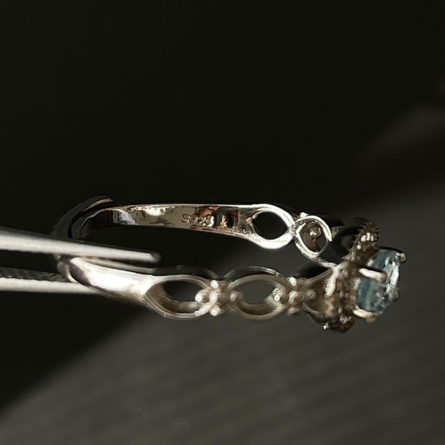 【S925】アクアマリン リング｜天然石 シルバー925 フリーサイズ｜クラックあり