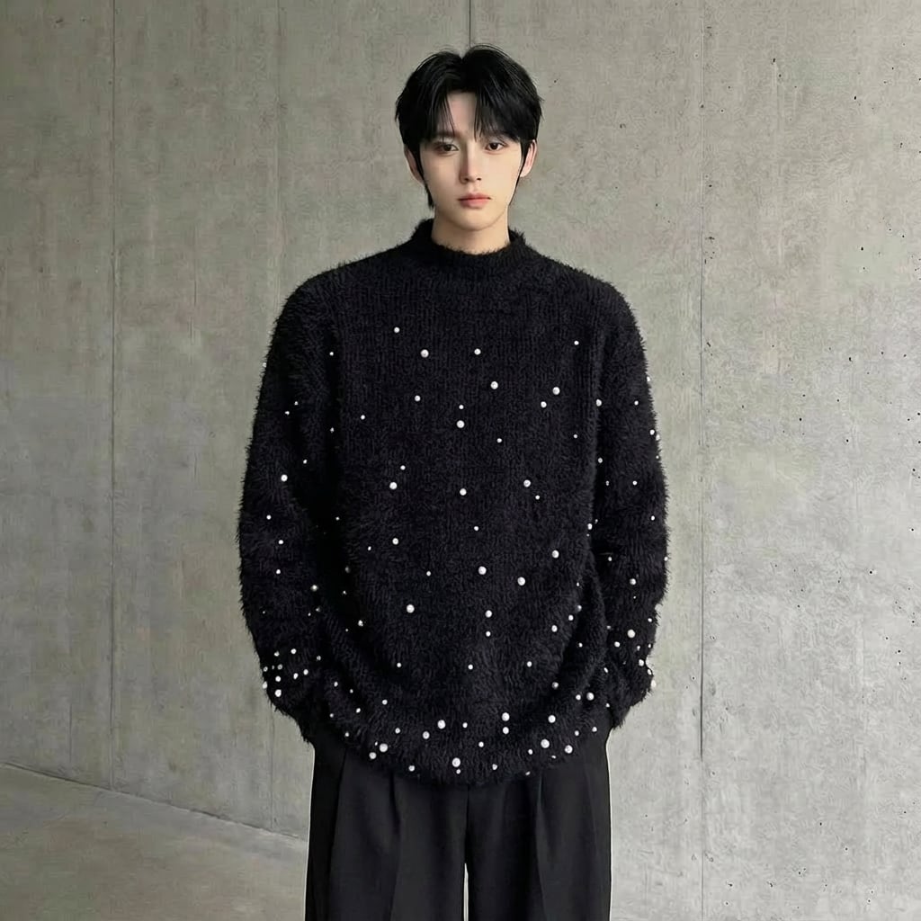 オーバーサイズ パールシャギーニット 2カラー D12019