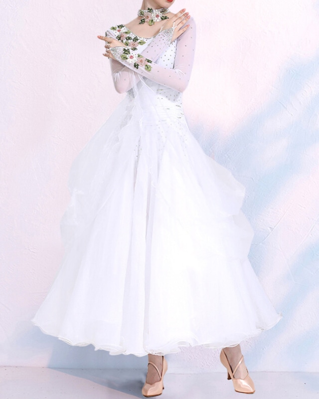 ドレープ シャーリング フラワーモチーフ ダンスドレス ds0226