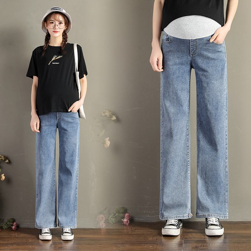 【新作】【送料無料】 2020年夏の妊婦ワイドレッグデニムパンツフロアレングスコットンストレートベリーパンツプラスサイズマタニティエンパイアジーンズ レッド 大きめサイズ サマー 夏物 ワイドパンツ AL expec33604047323