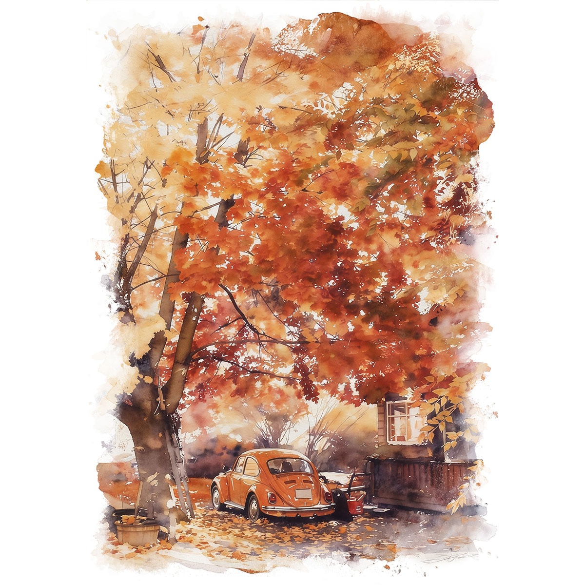 絵画 秋 紅葉の風景 インテリアアート額付き 水彩画・油絵調 WAT0571 