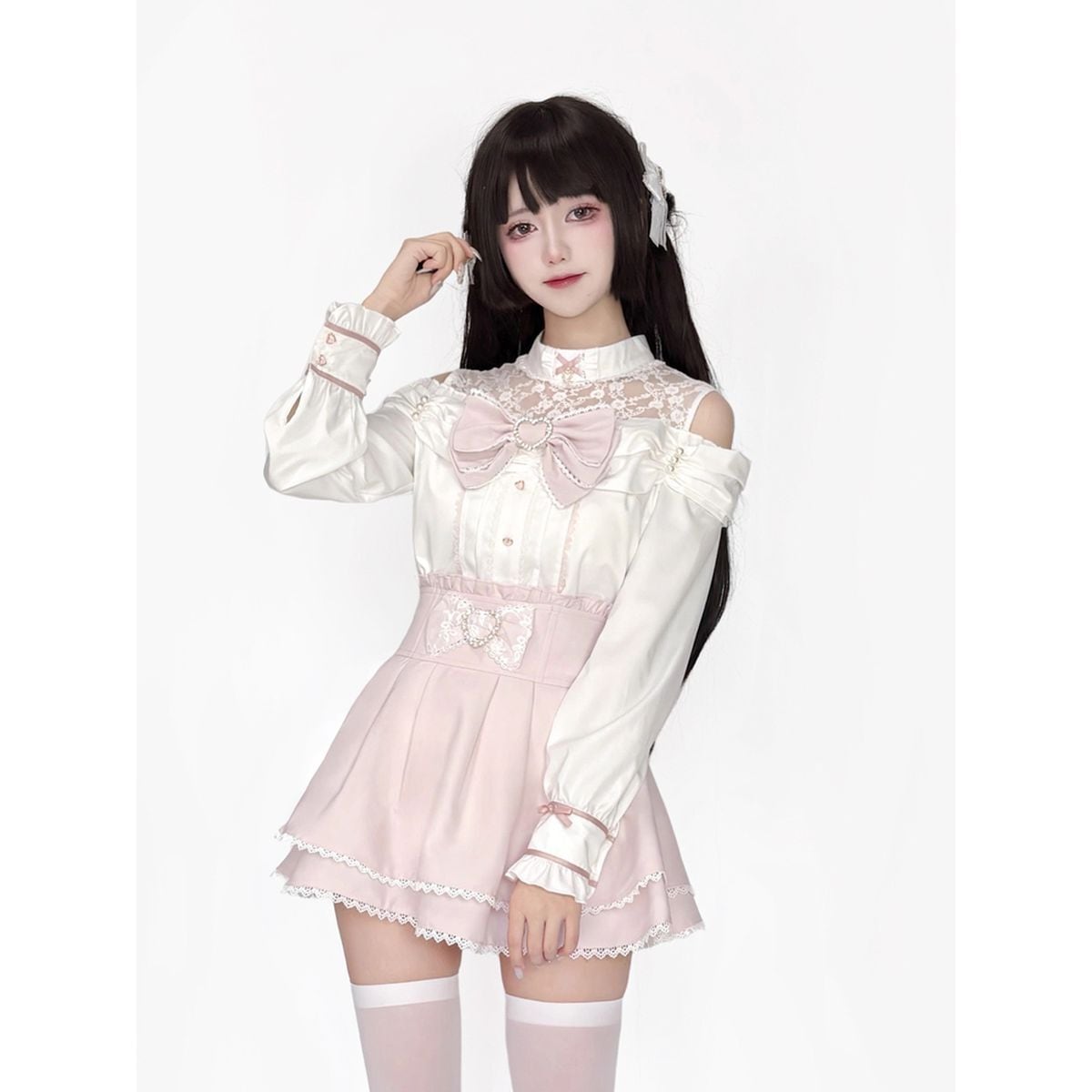 オープンショルダーピンク量産型セットアップ：トップス | Maiden's Rêve