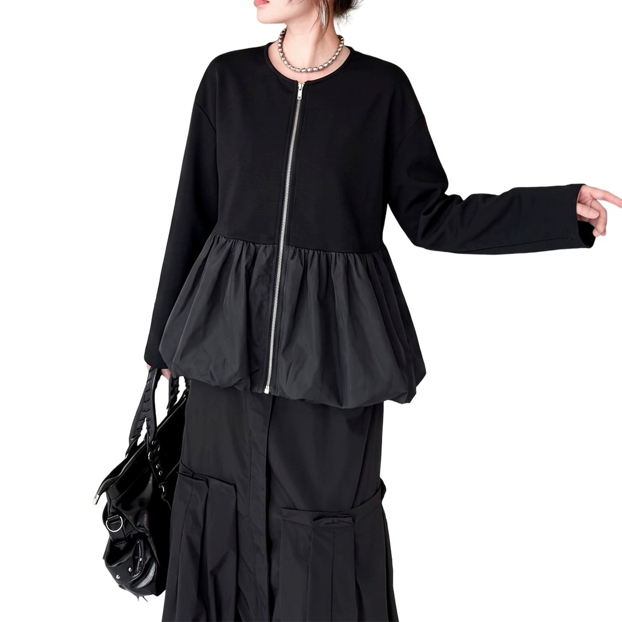 クルーネック ジップアップ ドッキングシャツ 2color JK0353