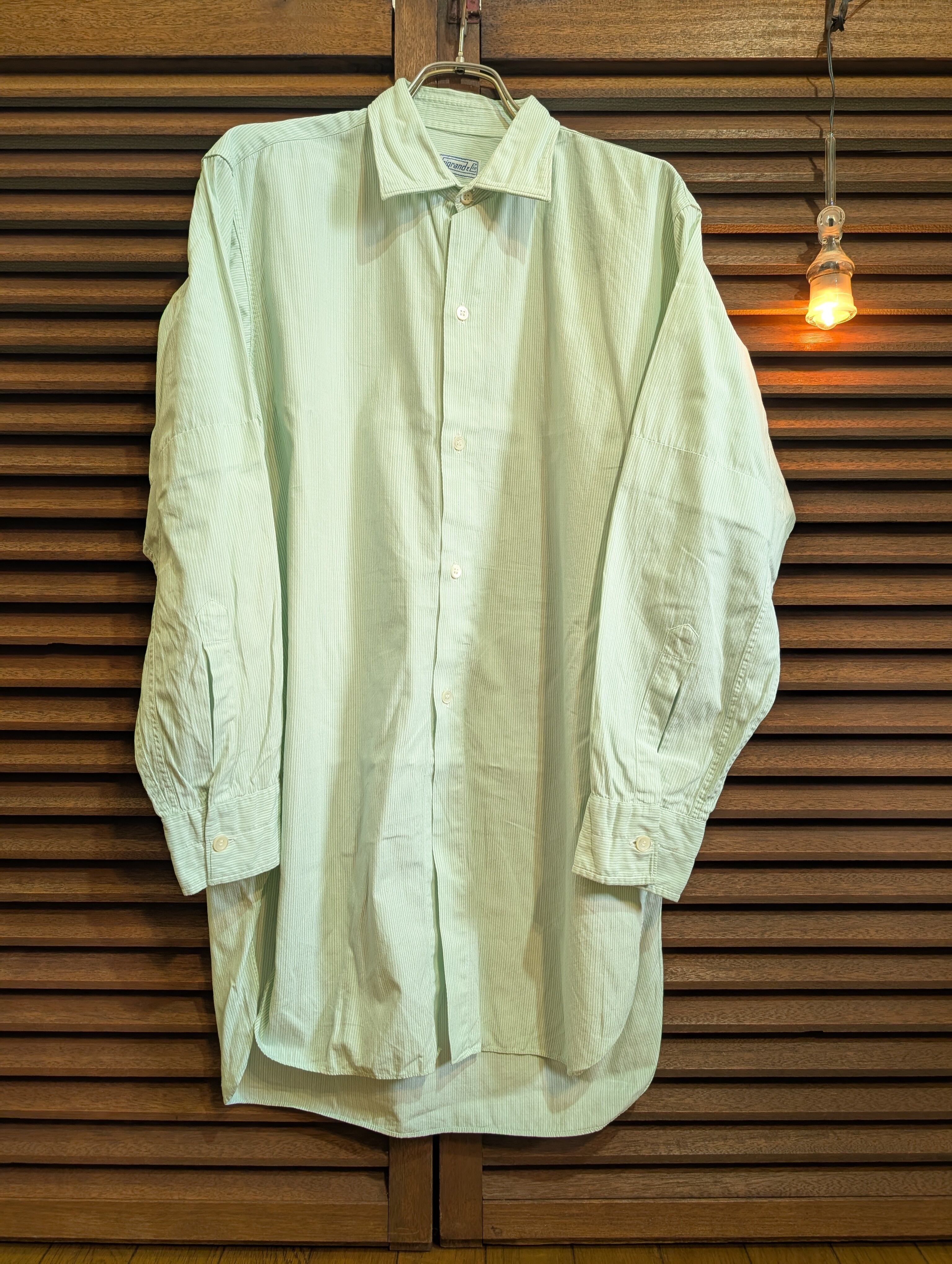 40-60s Euro Sigrand&Cie Light Green Stripe Shirt Sleeves Up ShellButtons