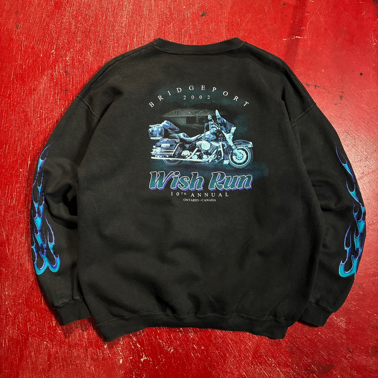 00s CANADA ONTARIO ローカルバイカーフェス スウェット 袖フレイム