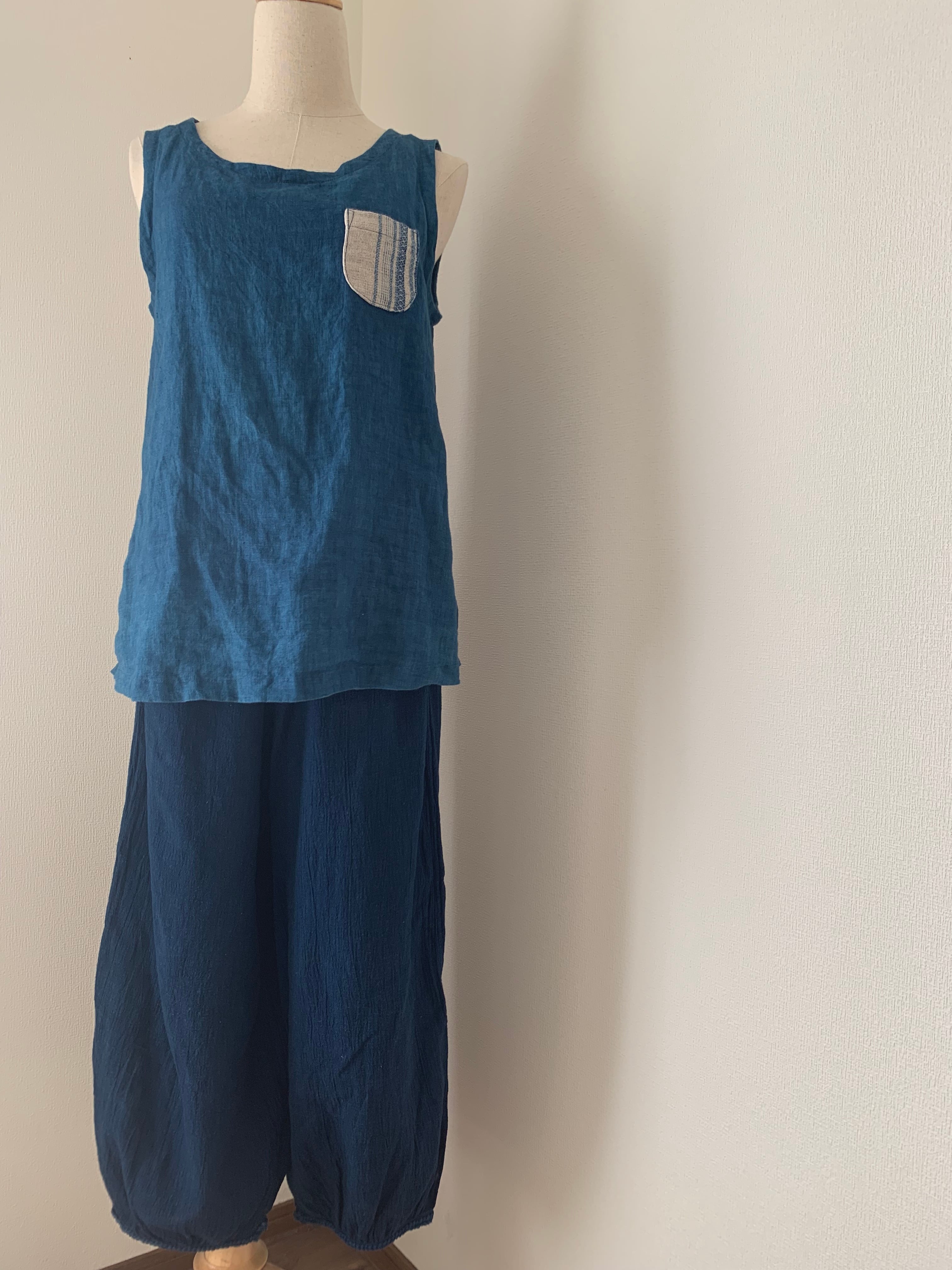 新品 グランピエ　リネン　藍染　パンツ　ボヘミアーノ 新品 グランピエ リネン 藍染 パンツ ボヘミアーノ アイリッシュ