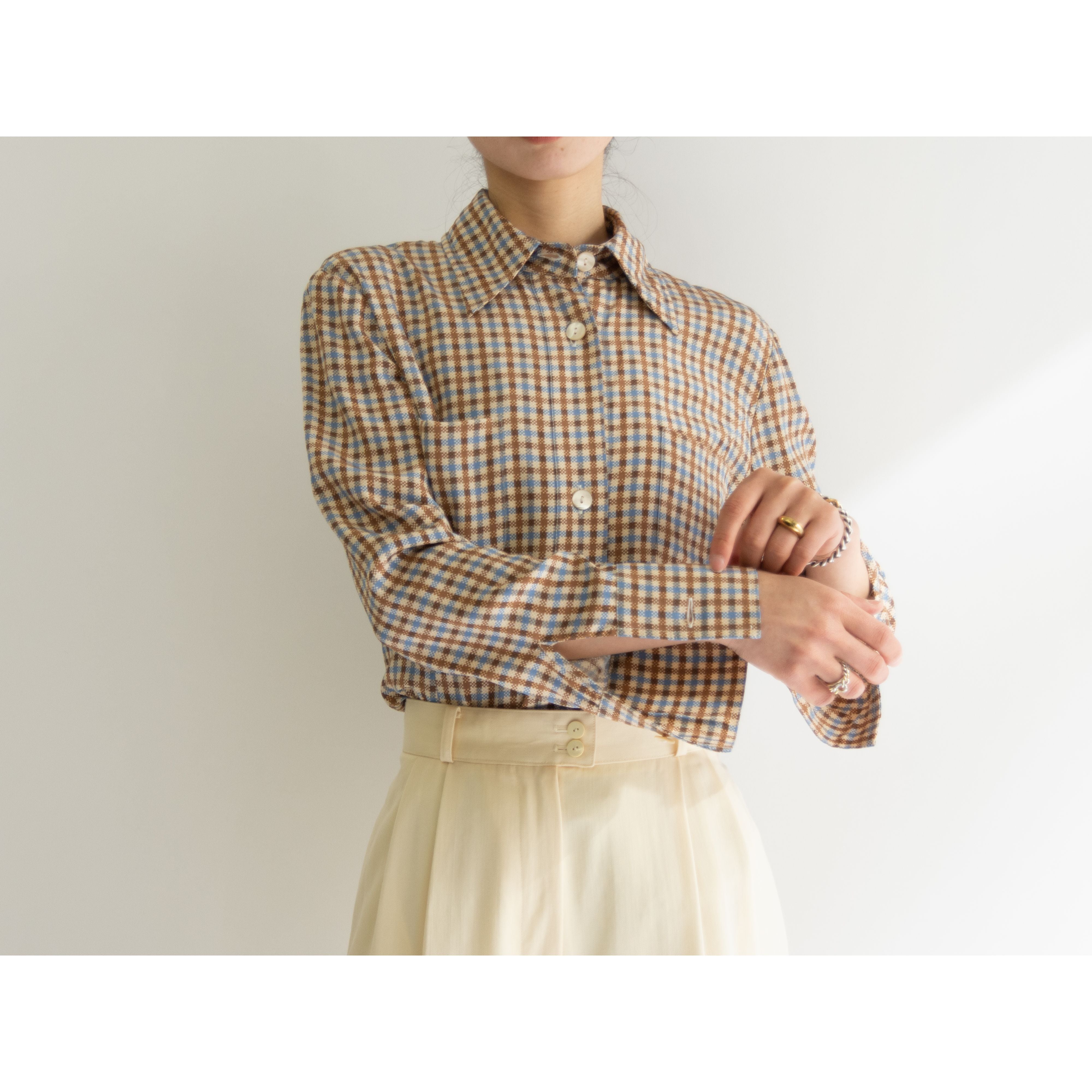 【CIVIDINI】Made in Italy 100% Silk Checked Blouse（チヴィディーニ イタリア製 シルクチェックブラウス シャツジャケット）