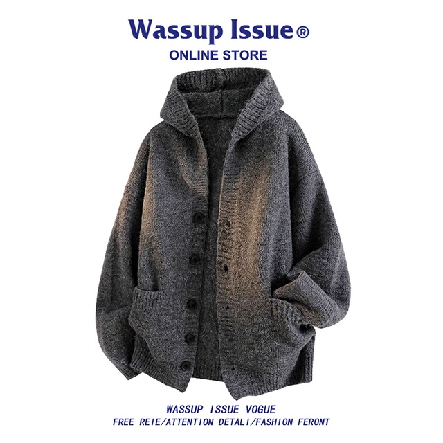 ☀ルームウェア風 フード付きカーディガン!【WSシリーズ】★セーター★ ユニセックス 5color トップス 灰 青 緑