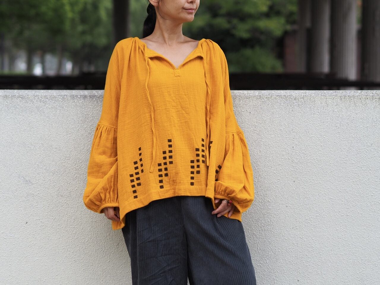 パラスパレス／22SS つぼみ柄 ダブルガーゼ二重織 ジャガードシャツ