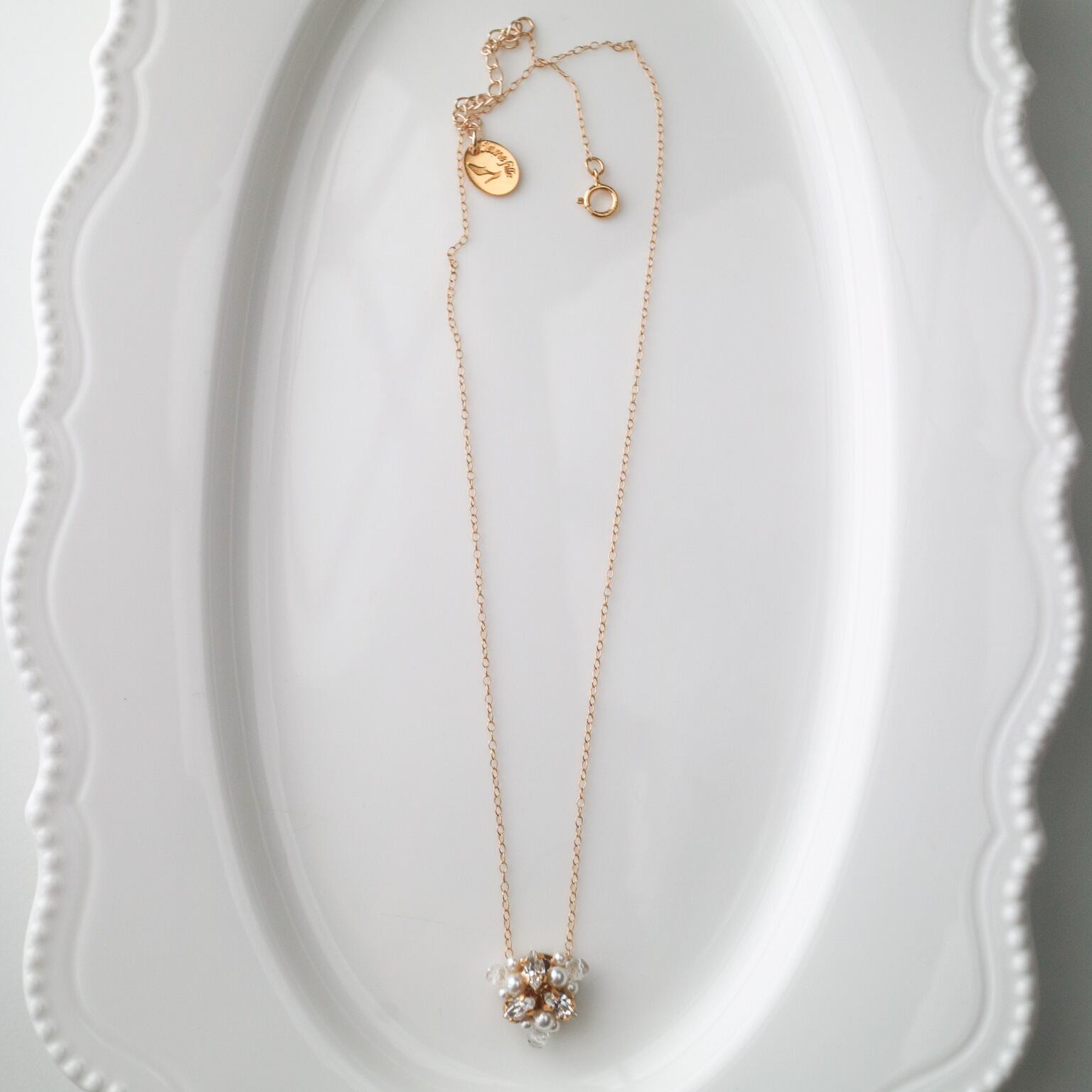 Crystal Bijou Necklace ~ Teardrop ~|クリスタルとパールのネックレス (ティアドロップ)